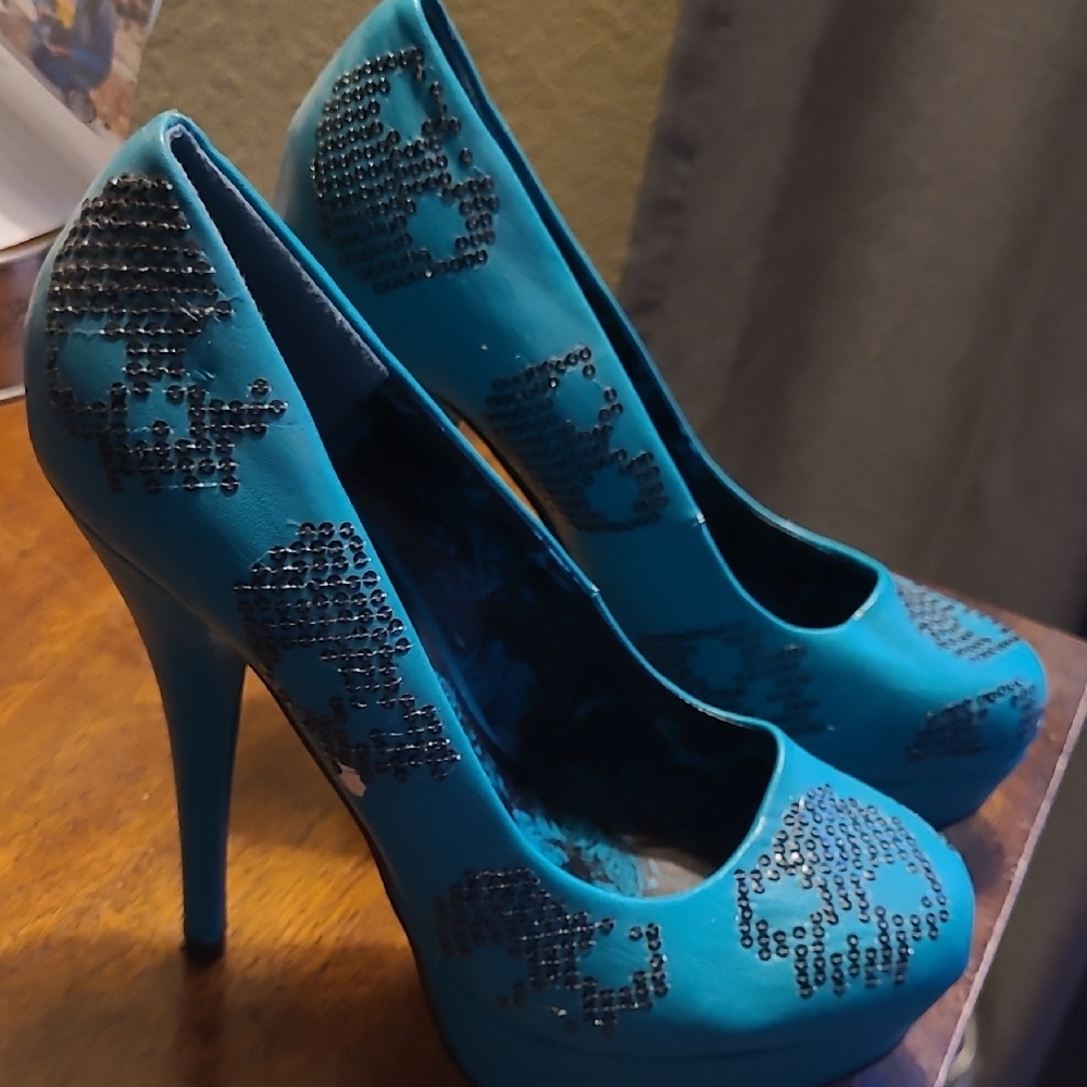 Iron Fist Turquoise Skull Heels